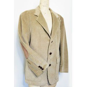 Orvis Mens Corduroy Jacket Blazer Elbow Patch Chin Strap Tan 38S